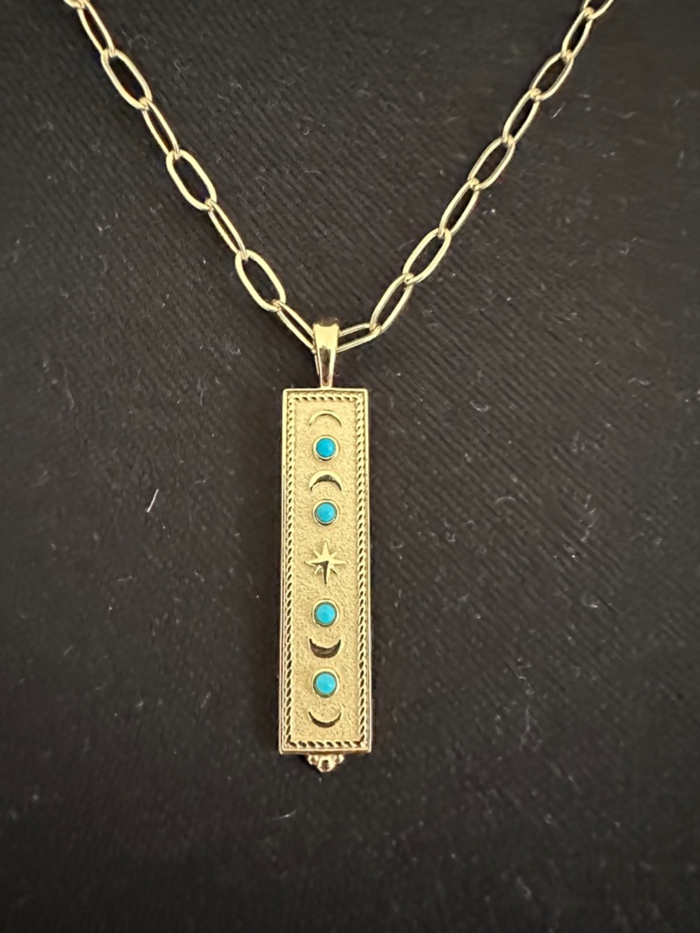 Jane Win Gold-Tone Celestial Bar Necklace with Turquoise Accents